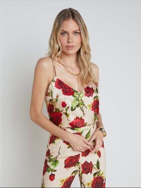 L'AGENCE Jane Silk Camisole - Sand/Red Romantic Rose